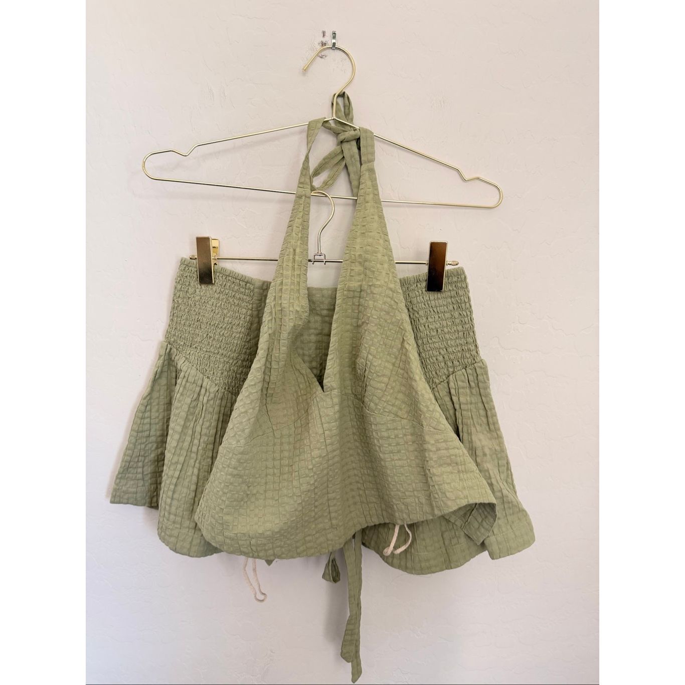 Free People Free Est Drew Pucker Check Bohemian Skirt Set 100% Cotton Sz S Nwot